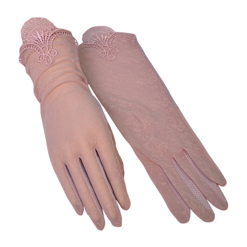 Летние противоскользящие дышащие кружевные перчатки с сенсорным экраном для езды за рулем, женские защитные перчатки от солнца, УФ-защита от солнца, короткие перчатки - Цвет: Фиолетовый