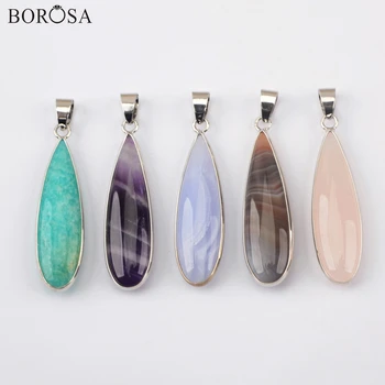 

BOROSA 5Pcs Teardrop Agates Amethysts Natural Stones Pendant for Earrings Natural Gems Stones for Crystal Necklaces WX1524