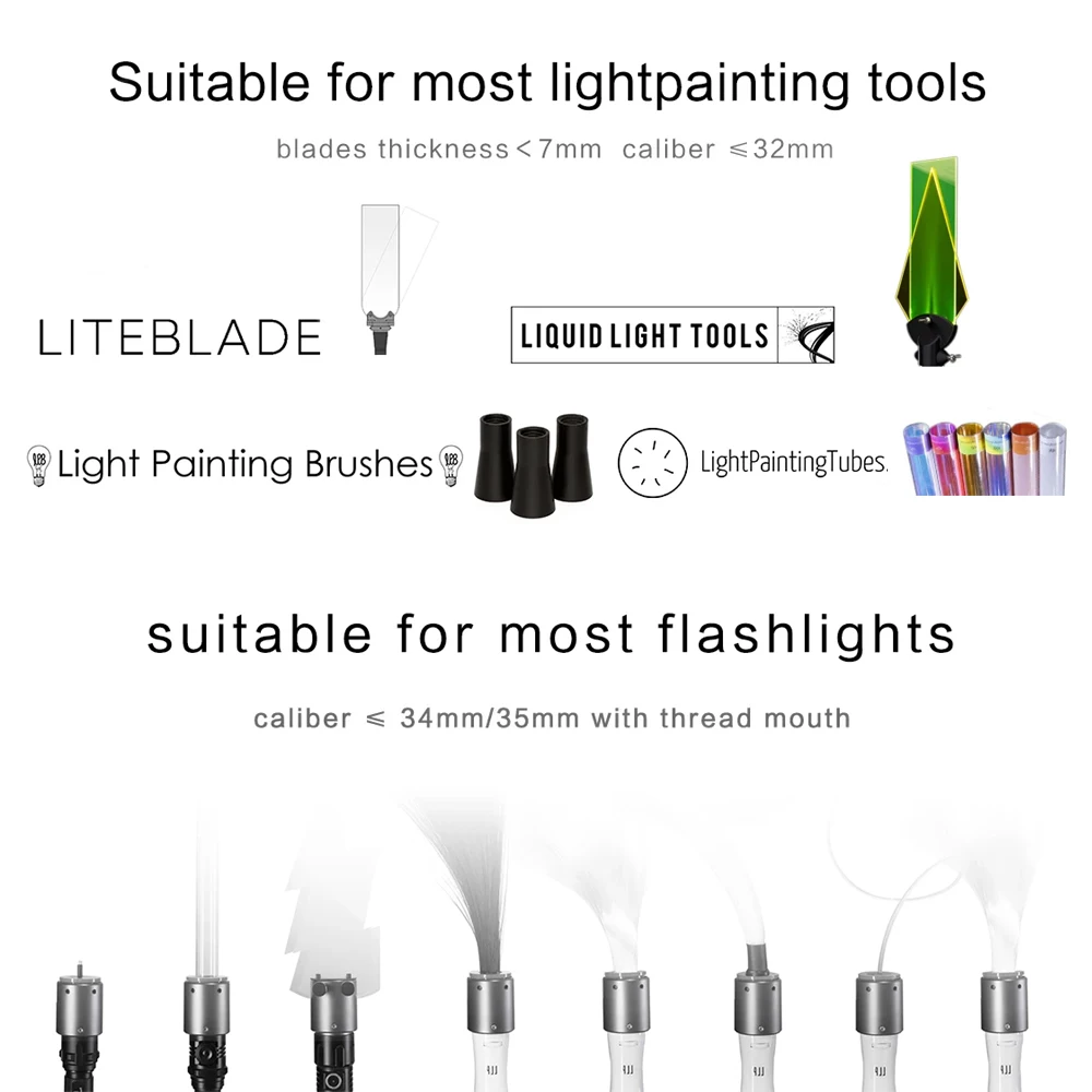 Long Exposure Light Painting Connector for Lightknife tube Brush Whip  Pen,Hand Drawn Stick,LED Graffiti Streamer Photography