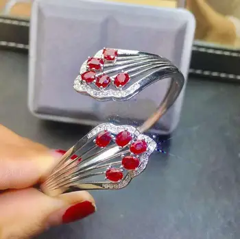 

Wedding Bracelet Natural And Real Ruby bangle Bracelet Solid S925 Sterling Silver For Women Color GemFine Jewelry