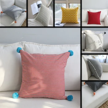 

Home Simple Decorative Pillowcases Sweet Style Tassel Dot Pillow Cases Polyester Cover Home Party Hotel Textile 45cm*45cm