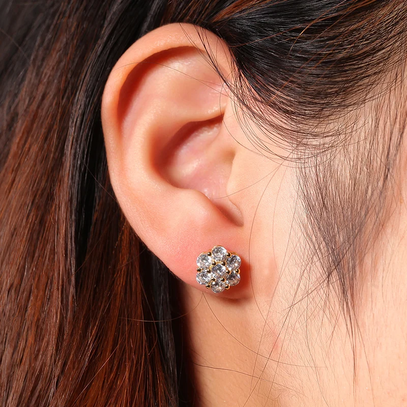 Hip Hop Claw Setting CZ Stone Bling Ice Out Plum Blossom Flower Stud Earring for Women Men Unisex Rapper Jewelry 5