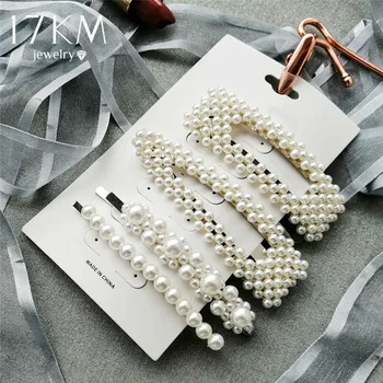 

2020 New Fashion Simulated-pearl Barrette Hair Clips For Girls Geometric Hair Accessories Hair Clip Set Female Wedding Jewelry