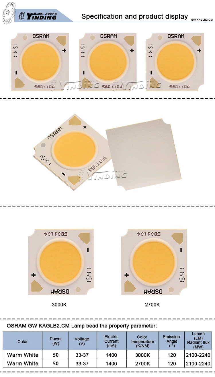 2 шт. OSRAM GW KAGHB2.CM 50 Вт керамика COB светодиодный чип Диодная лампочка 90 CRI Теплый/нейтральный белый свет лампочка источника света фитиль
