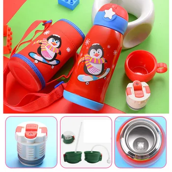 

550ml Children Cute Stainless Steel Thermos Water Bottles Kids Vacuum Flask Cartoon Pony Penguin Dinosaur Sports Insulated Cup