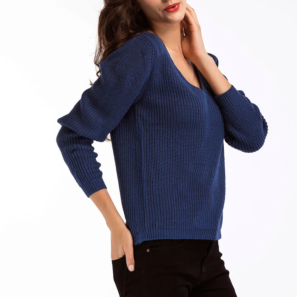 sweater thickening sweater pullover women sweater Female Jumper Tops Thick Needle Long Sleeve V-Neck Pullover Sweater