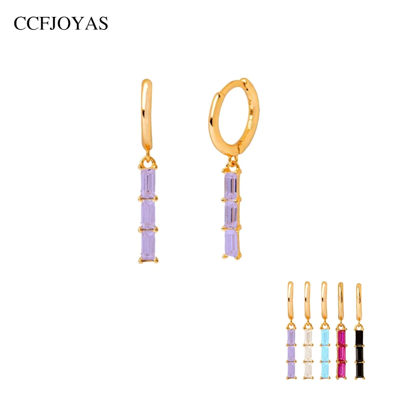 CCFJOYAS 925 пробы серебряные разноцветные три прямоугольные циркониевые маленькие