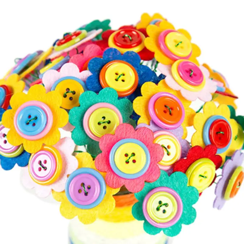 Подарки на день матери поддельные Цветочные Пуговицы Ткань букеты дети девочки детский сад Пазлы ручной работы DIY Материал букет K4UE