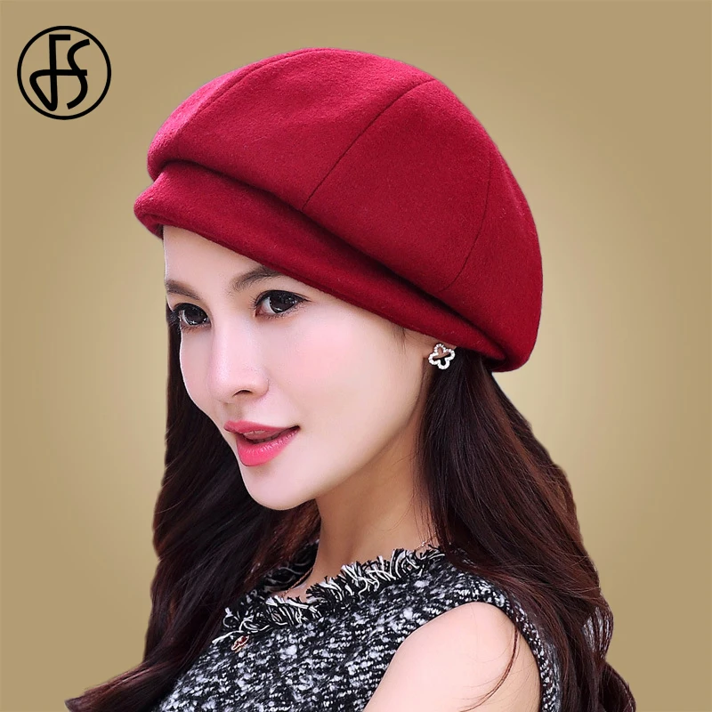 FS Wool Women Autumn Winter Pink Octagonal Cap For Ladies Stylish Artist Painter Newsboy Caps Grils Black Pink Beret Caps