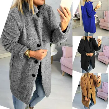

Long Coats Fleece Jackets Women Winter Warm Teddy Coat Cardigan Buttons Up Casual Solid Fashion Wool Blends Full Tops Overcoats