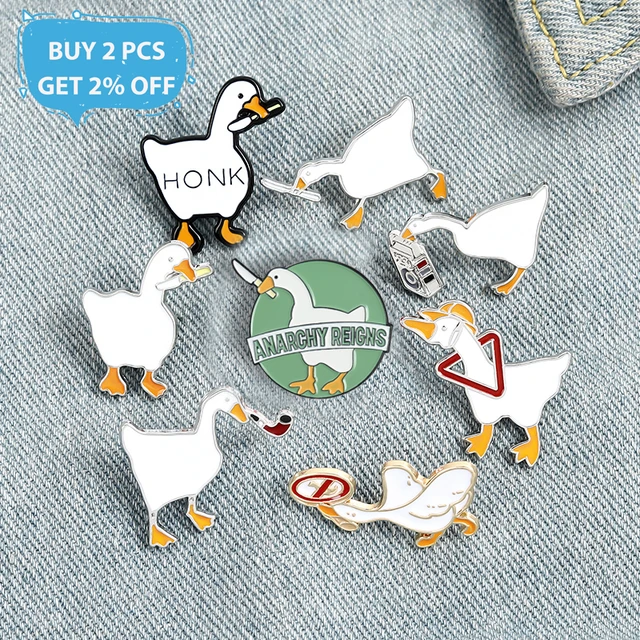 Cute Funny White Goose Brooch Enamel Pins Cartoon Duck With Knife Badge For  Backpack Hat Shirt Decoration Lapel Pin Jewelry Gifts For Friends