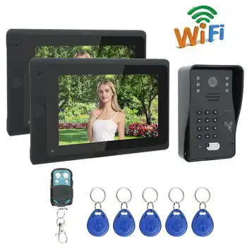 

7 Inch LCD Wired Video Doorbell Peephole Intercom with Dual Monitors RFID Doorbell Night Vision Rainproof Doorbell APP Unlock