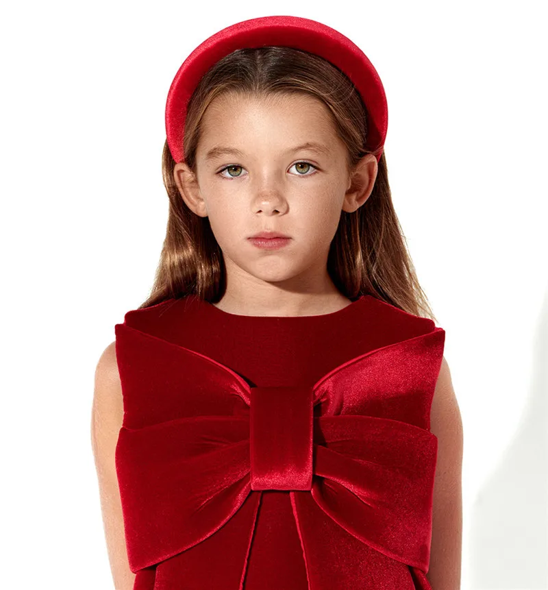 New Year Child Big Bow Red Corduroy A-line Dress Party Princess Kids Dresses For Girls Christmas Clothing 1-6 Year Old girls dress princess costume kids clothes