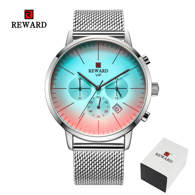 Steel Silver Box Новинка, Модные Цветные часы с ярким стеклом для мужчин, топ класса люкс, Брендовые мужские часы с хронографом из нержавеющей стали, деловые часы, мужские наручные часы - Цвет: Steel Silver Box