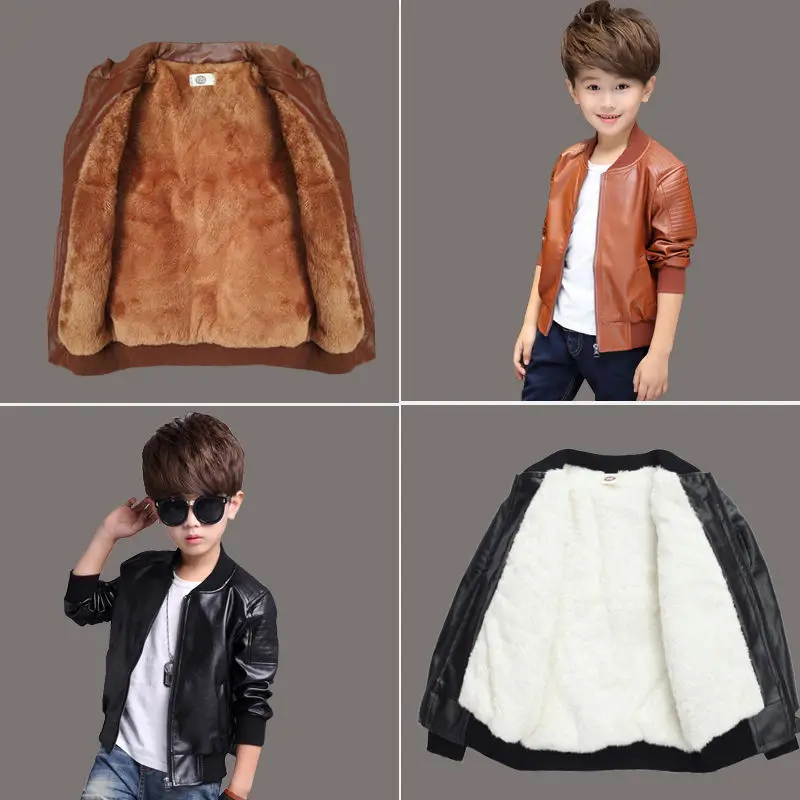 Best Winter Boys Coat Winter PU Leather Jackets Thicken Velvet Kids Boy s Clothes Warm Fleeced Outerwear 3 16Y Children s Clothing
