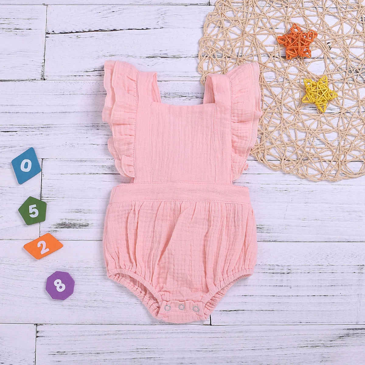 

Summer Baby Onesie Europe And America Childrenswear Hot Selling Lace Sleeve Climbing Clothes Cotton Linen Pleated Candy-Colored