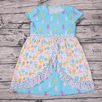 

summer girl party dress short sleeve floral baby dress costume kid clothing dress boutique baby clothes rabbit Pineapple pattern