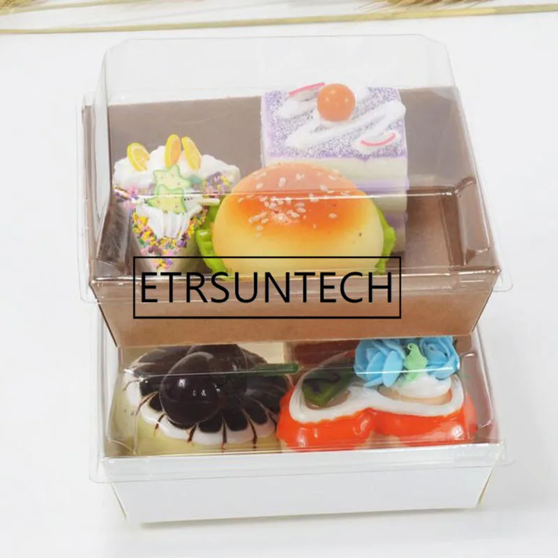 

1000sets Burrito Baco Wrap Box Transparent Square Sandwich Box Puff Cake Packing Boxes Plastic Disposable Food Container