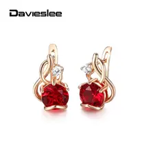Davieslee красные серьги-гвоздики с драгоценными камнями серьги для женщин девочек 585 однотонный цвет розовое золото камень огненной формы инкрустация чистый кубический цирконий DGE268