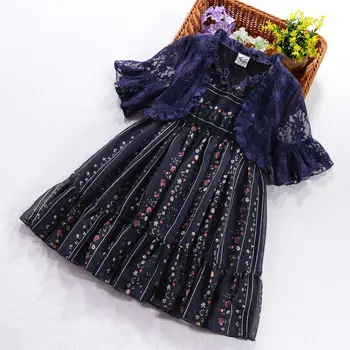 

Children Clothing Sets for girls Costume Summer cute Kids lace coat+Flowers dress 2Pcs elegant Baby girl party Suits3 5 8 10Year