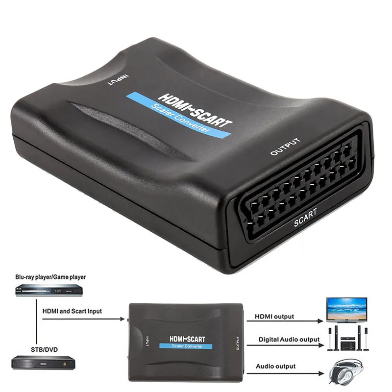 Baolyda 1080P HDMI Al Convertitore SCART SCART A HDMI Video Adattatore Audio Video Composito Scaler