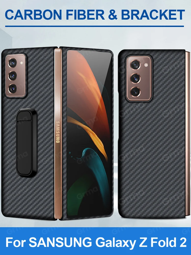 GRMA Original Real Pure Carbon Fiber With Holder Back Cover for Samsung Galaxy Z Fold2 Fold 2 5G Ultra Thin Shockproof Case