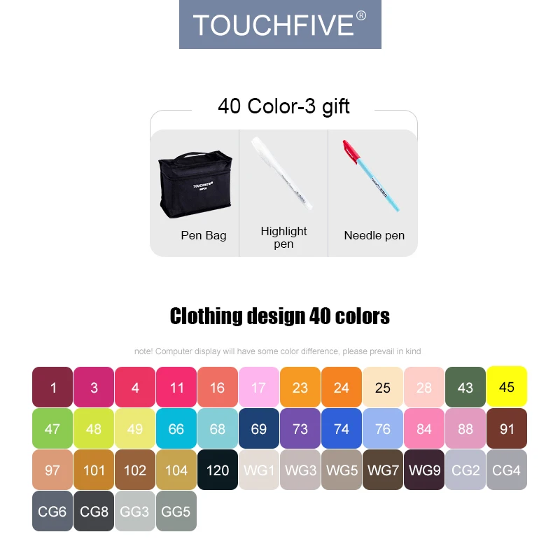 40-Fashion-Set TouchFive маркеры 30/40/60/80/168 на алкогольной основе, набор художественных маркеров профессионального качества для рисования манги, фэшн эскизов - Цвет: 40-Fashion-Set