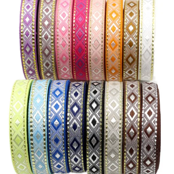 12MM 5 Yards Cannetille Geometric Rhombus Woven Jacquard Ribbon Lace Trim Decoration For Pet Collars Clothing ribbon decoration,ribbon supplies,lace trim ribbon