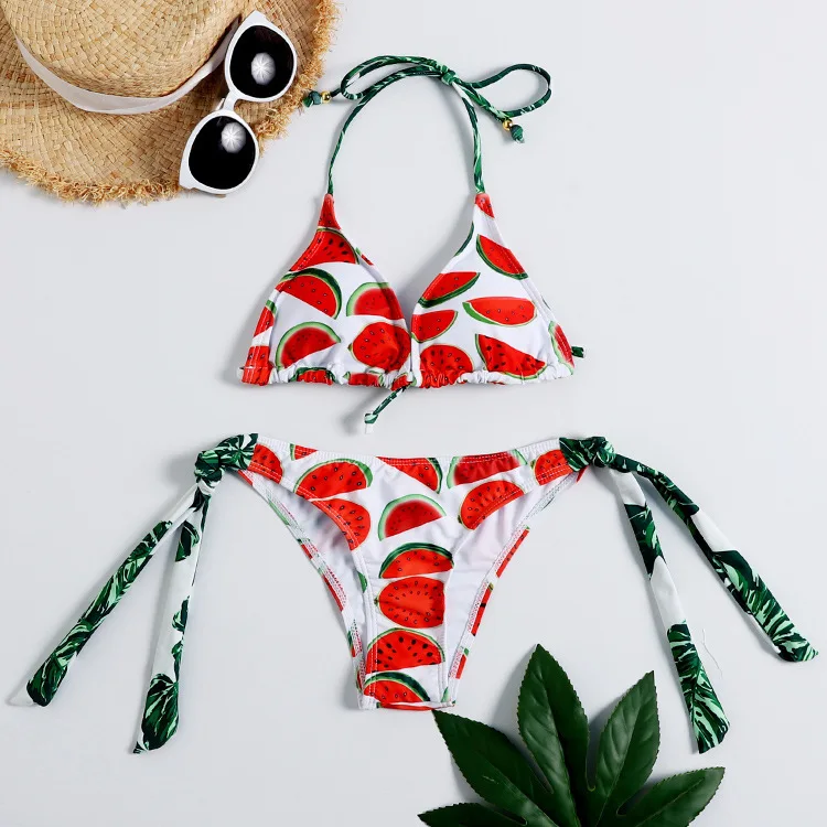 

2019 Fission Bikini Ma'am Adult Printing Reveal Back Sexy Swimming Suit Two Piece Set
