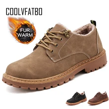 COOLVFATBO/осенне-зимняя обувь на меху мужские ботинки повседневные мужские зимние ботинки из искусственной кожи теплые плюшевые зимние мужские ботильоны