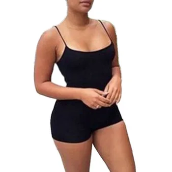 

Sexy Black Casual Bodycon Crew Neck Polyester Backless Slim Fit Summer Sleeveless Women Romper