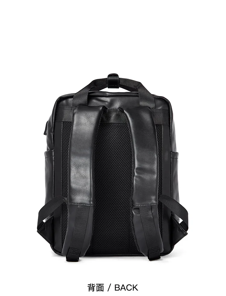 New Large Travel Backpack Teenagers School Book Bag Cowhide PU Leather Male Leisure Bag Men Laptop 14" Backpack