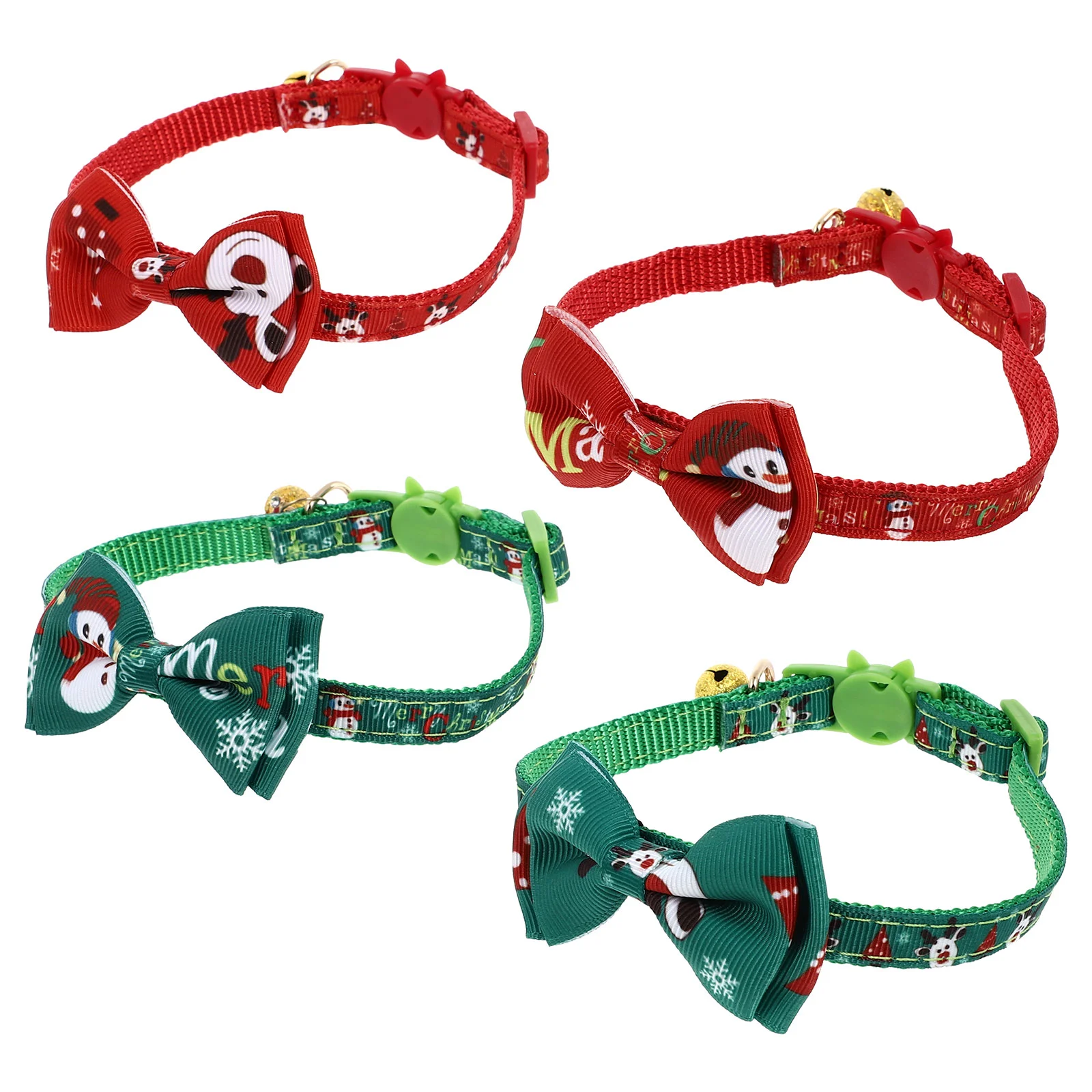 4Pcs Xmas Dog Collar Decorative Party Kitten Collar Bow Bell Christmas