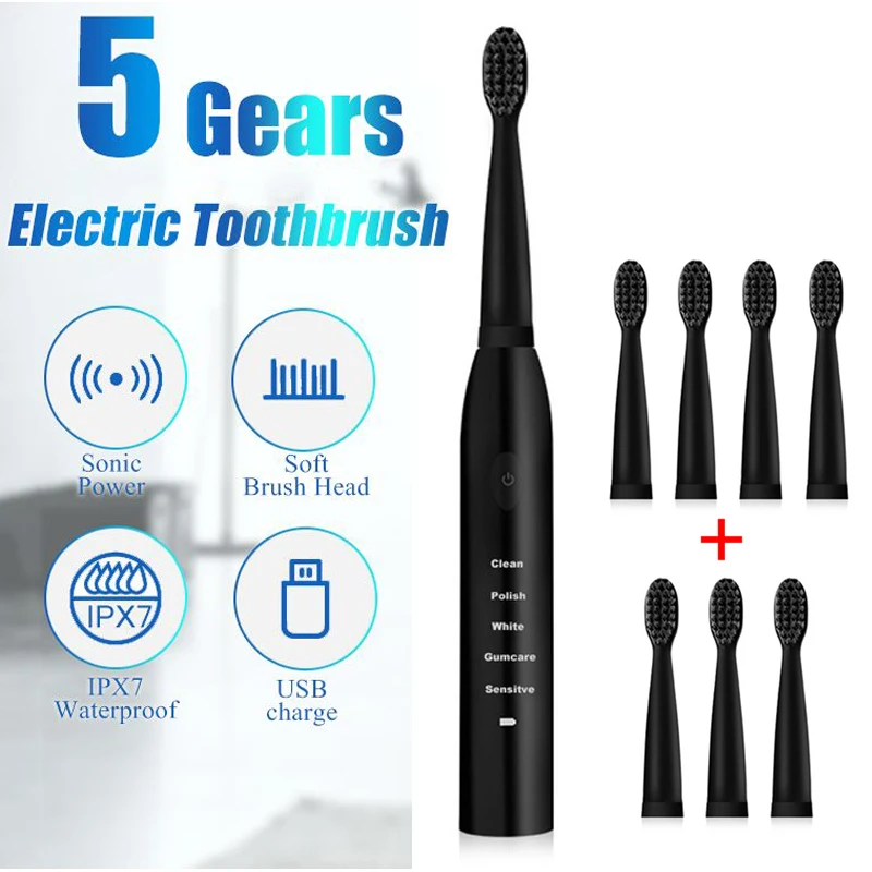 Cepillo de dientes eléctrico potente, ultrasónico, recargable por USB, blanqueamiento de dientes electrónico lavable, Oral