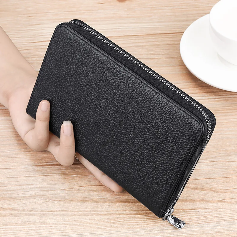 Large Capacity Genuine Leather Passport cover Multi Function Men card holder Multi Slots Credential holder Long RFID Card wallet