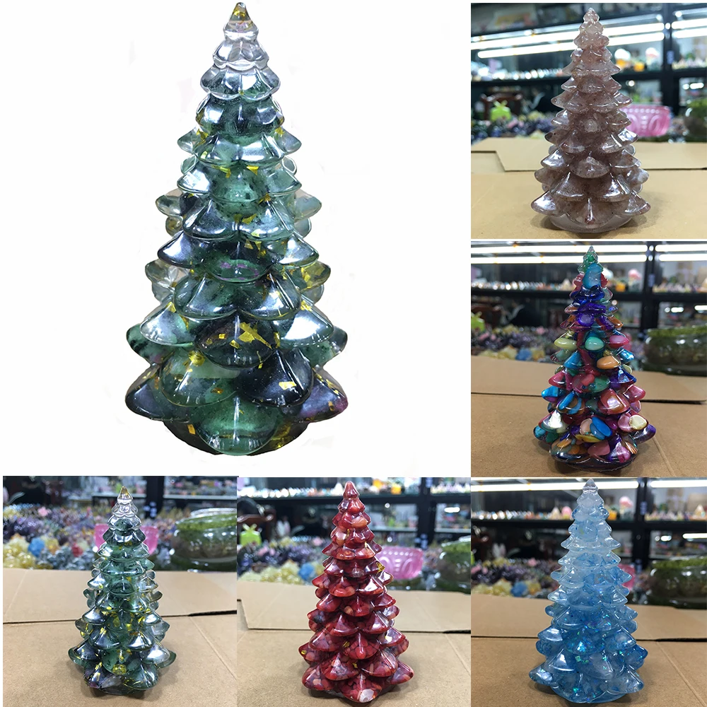 

1pc Natural crystal quartz crushed stone resin curing energy Christmas tree home personality decoration artwork increases energy