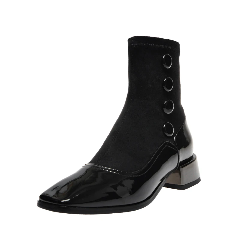 Women Boots Sock Knitting Winter Fashion High Heel Shoes Ladies Sock Boots Square Heels Stretch Fabric Woman Ankle Booties