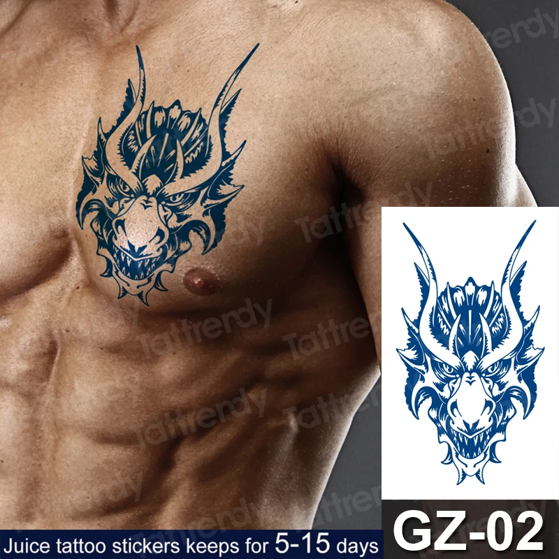 Navy Blue Waterproof Temporary Juice Tattoo Stickers Long Stay Devil Head Tattoo Totem Dragon Back Arm Leg Art Cool Men Women Temporary Tattoos Aliexpress