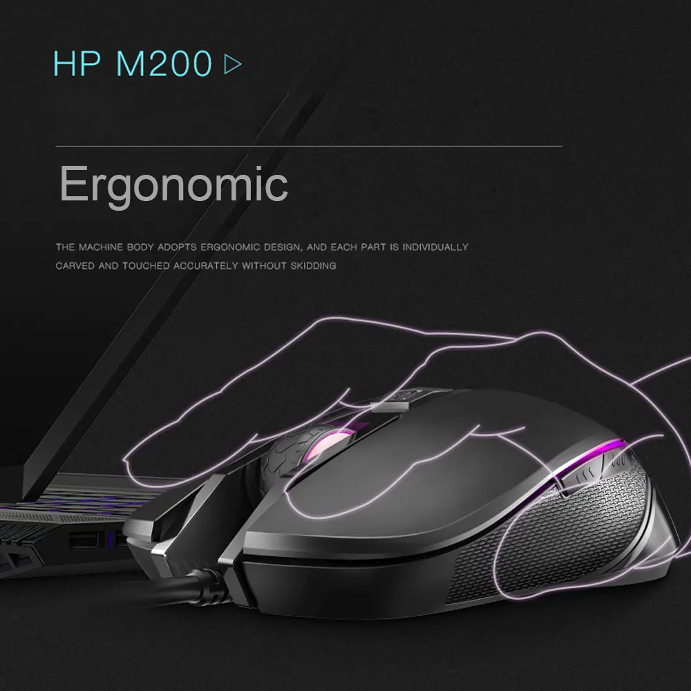 Hp M200 профессиональная игровая мышь, макро Проводная эргономичная RGB Бесшумная игровая мышь 2400 dpi для ПК, компьютера, ноутбука, мыши Pro Gamer