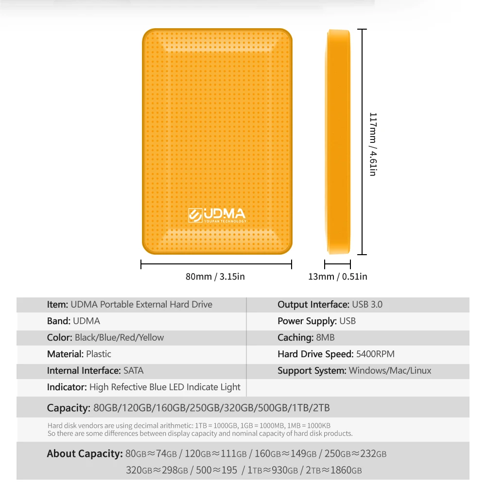 UDMA 2 5 ''внешний жесткий диск USB3.0 HDD 120G 160G 320G 500G 1 ТБ хранения беспроводного