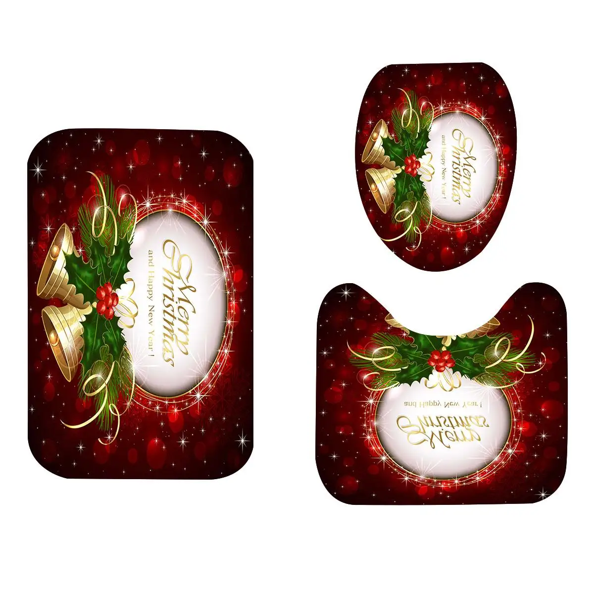 BlingBling Bell Xueqin 4 шт. 180x180 см Санта-Клаус веселый рождественский Душ занавес 12 крючков Снеговик Противоскользящий напольный коврик для туалета домашний Декор ванной комнаты - Цвет: BlingBling Bell
