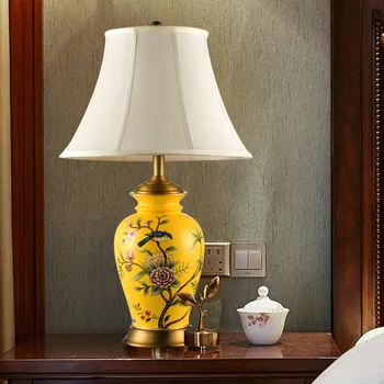 

Ceramic Dimmable Fabric Study Room Desk Light Bedroom Bedside Table Lamp With 9w Led and Remote Control