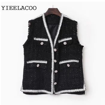 

Tweed jacket sleeveless Women Black spring / autumn / winter women's jacket new female ladies tassel jacket