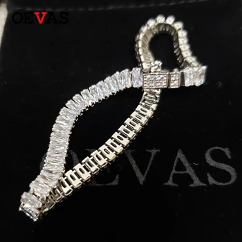 

OEVAS Sparkling Full 2*4mm Zircon 16CM Bracelet For Women Top Quality 1 Row CZ Bangle Bracelet Wedding Party Bride Band Jewelry