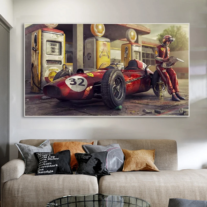 Vintage Car Posters and Prints Ferraris Classic Racing Canvas Painting Formula Wall Art Picture For Living Room Decoration | Дом и сад