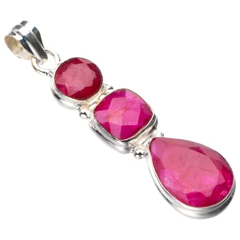 

StarGems Natural Cherry Ruby Handmade 925 Sterling Silver Pendant 2.25" D9364