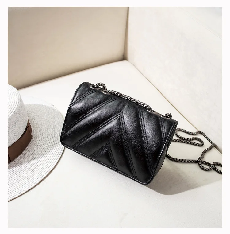 Mini Quilted Leather Double Flap Handbag 2019 New Luxury Designer Women's Chain Shoulder Bags Classic Crossbody Flap Purse Black (6)