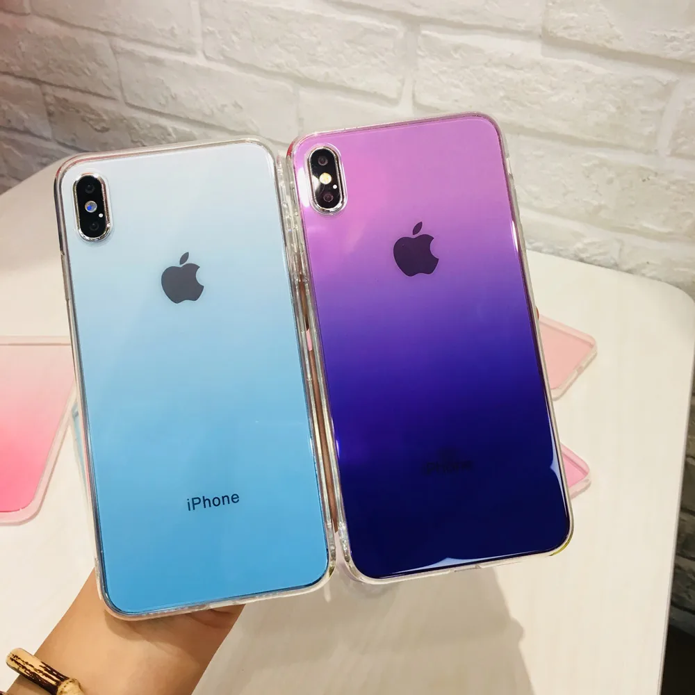 

Colorful Gradient Phone Case for IPhone X XS Max XR Case Transparent Hard Glass Capa Fundas for IPhone 8 7 6 6S Plus Back Cover