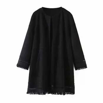 

female autumn black jacket 2019 new deerskin tassel hollow hollow collar cardigan jacket women's elegant temperament elegant go