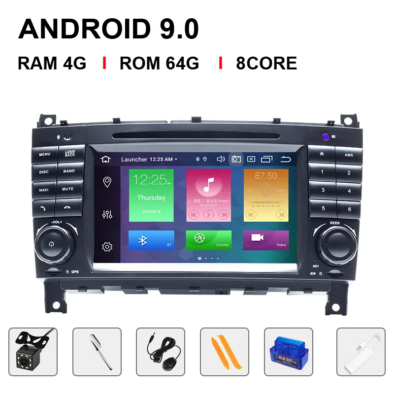 2 Din Android 9 Автомобильная магнитола мультимедиа для Mercedes/Benz W203 W209 W219 a-класс A160 c-класс C200 CLK200 gps Навигация DVD стерео - Цвет: 64ROM Carplay OBDCam